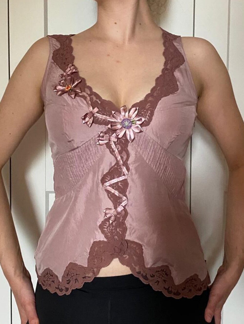 Karen Millen Dusty Pink Silk Lace-Trim Camisole